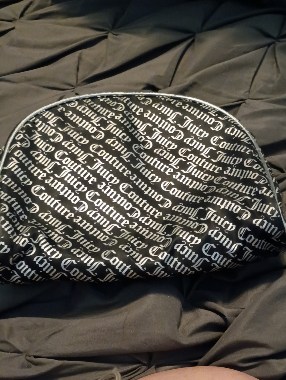 Juicy Couture Black & White Script Logo Makeup Bag
